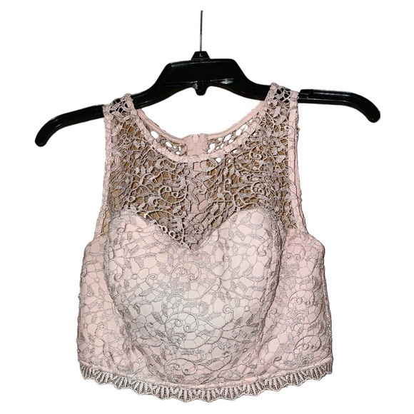 My Michelle Junior’s Lace Formal Crop Top Blush Pink Zip Back Size‎ 7 - Picture 1 of 9